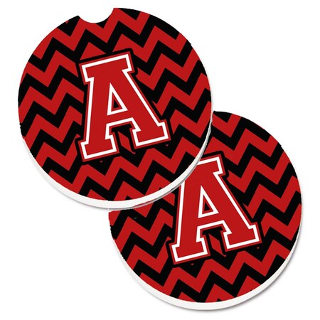 Carolines Treasures Letter A Chevron Black and Red Set of 2 Cup Holder Car Coaster CJ1047-ACARC